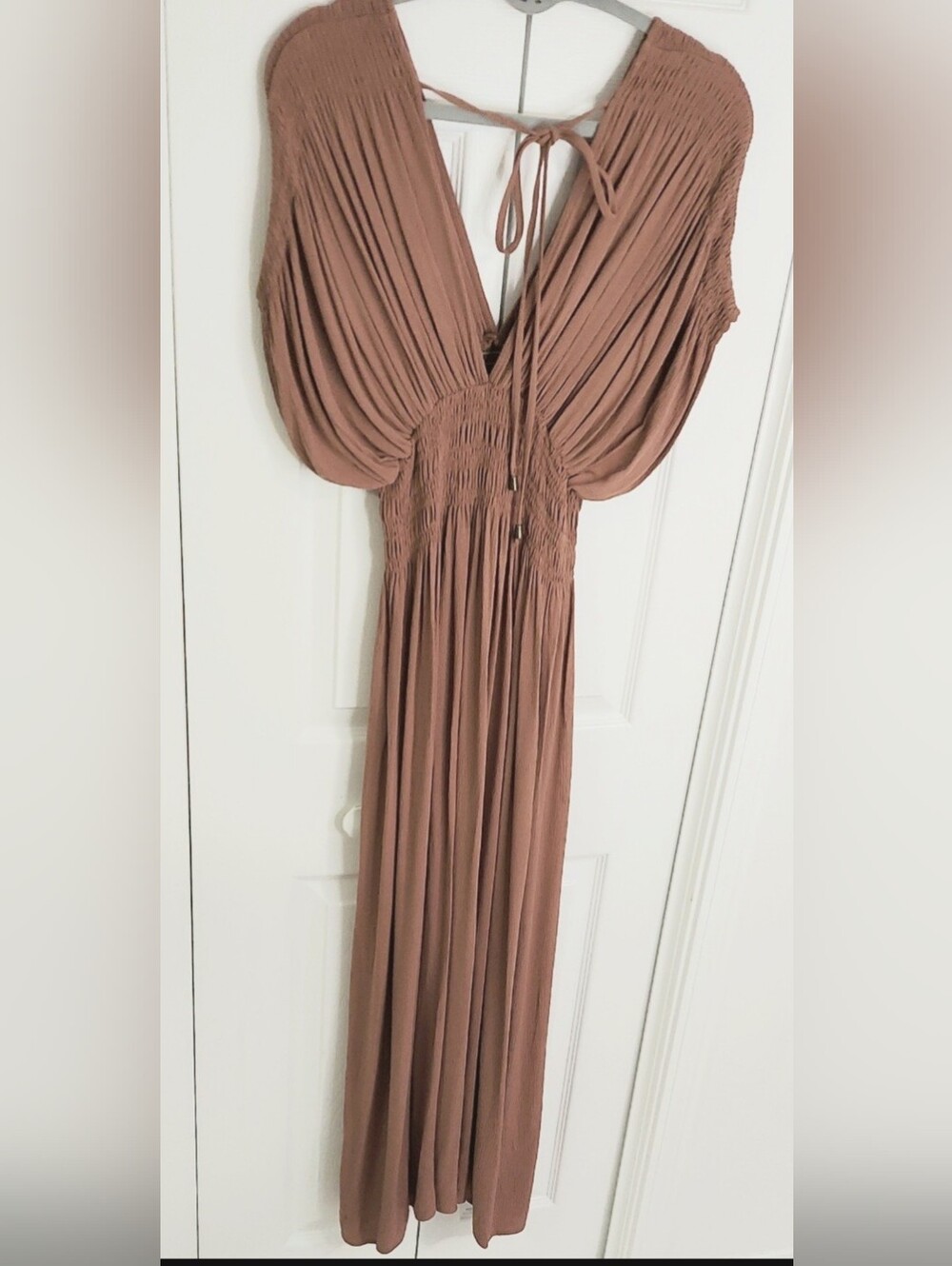 Miou Muse Dress, Size S, Brown Toffee, Gauze, Smocked Waist - Picture 9 of 17